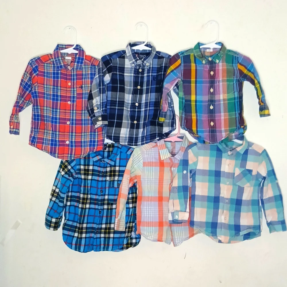 Boys ButtonDown Long Sleeve Shirts Size 2T(4) & 12-18M(1)‎ & 18M(1) Bundle of 6